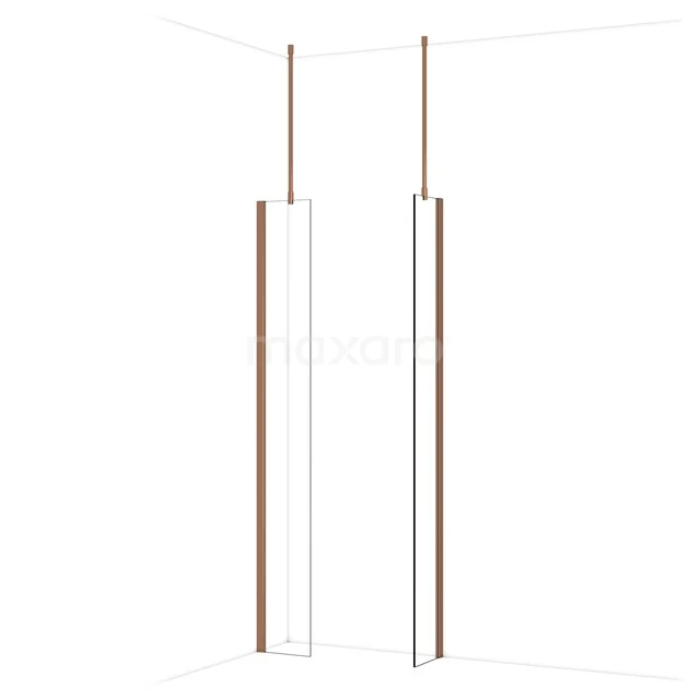 Diamond Inloopdouche | 30x30 cm Glanzend koper Helder glas 2 vaste wanden IDB0303910GKP