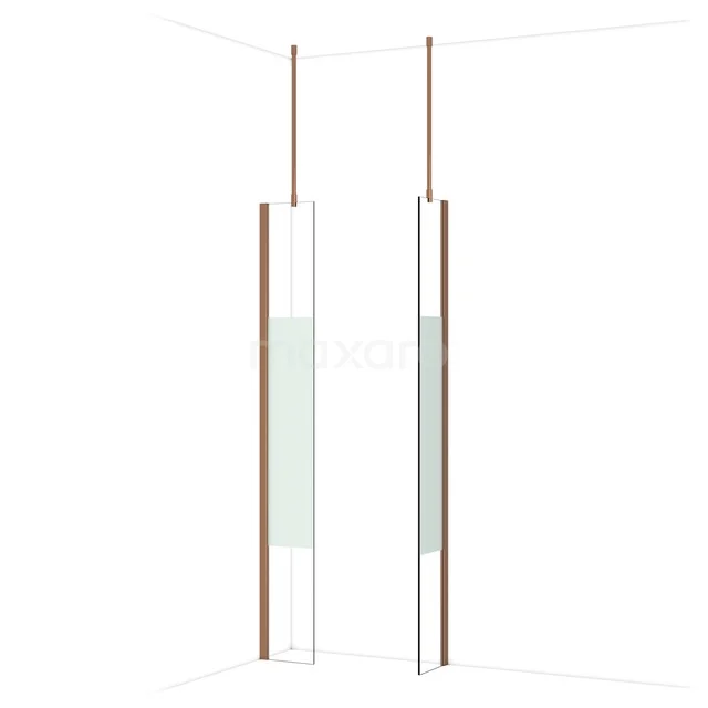 Diamond Inloopdouche | 30x30 cm Glanzend koper Helder met matte strook 2 vaste wanden IDB0303913GKP