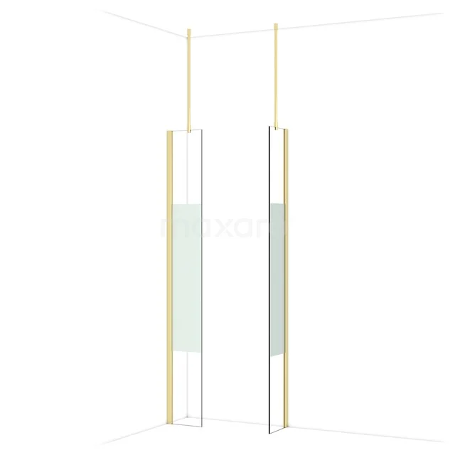 Diamond Walk-in shower | 30x30 cm Shiny light gold Clear with matt strip 2 fixed walls IDB0303913GLG Minimalist shower wall set with gold accents and lightly tinted glass, ideal for a modern bathroom style.