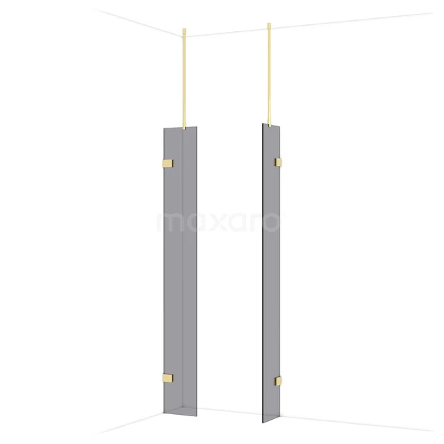 Grey aluminium shower wall with gold accents, minimalist design for modern bathrooms.