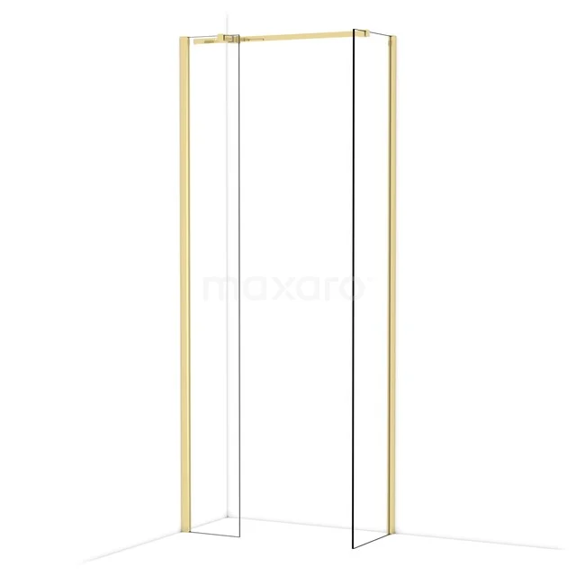 Diamond Walk-in shower | 40x30 cm Glossy light gold Clear glass 2 fixed walls IDB0304310GLG Gouden douchewand met strak frame en helder glas, ideaal voor een moderne badkamerstijl.