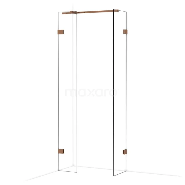 Diamond Inloopdouche | 40x30 cm Glanzend koper Helder glas 2 vaste wanden IDB0304320GKP
