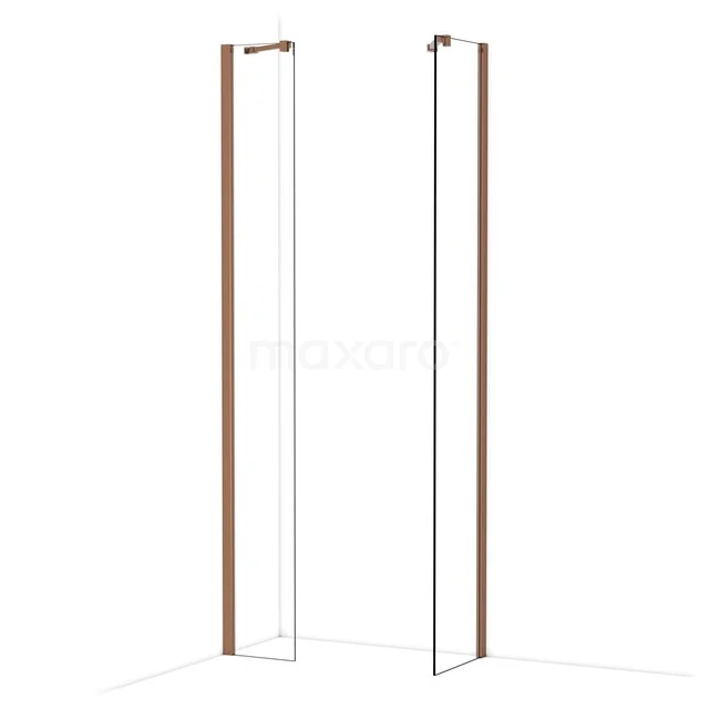 Diamond Walk-in shower | 40x30 cm Shiny copper Clear glass 2 fixed walls IDB0304410GKP Douchewand met slanke roségouden profielen, transparant glas, ideaal voor moderne badkamerinrichting.