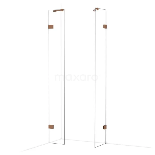 Diamond Walk-in shower | 40x30 cm Glanzend koper Clear glass 2 fixed walls IDB0304420GKP