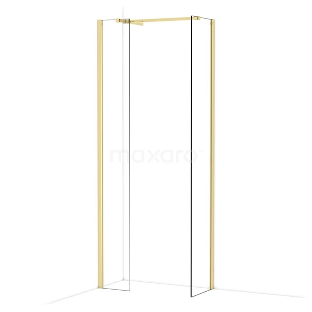 Diamond Walk-in shower | 40x30 cm Glanzend lichtgoud Clear glass 2 fixed walls IDB0304510GLG