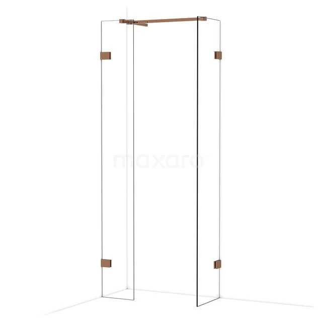 Diamond Walk-in shower | 40x30 cm Glanzend koper Clear glass 2 fixed walls IDB0304520GKP