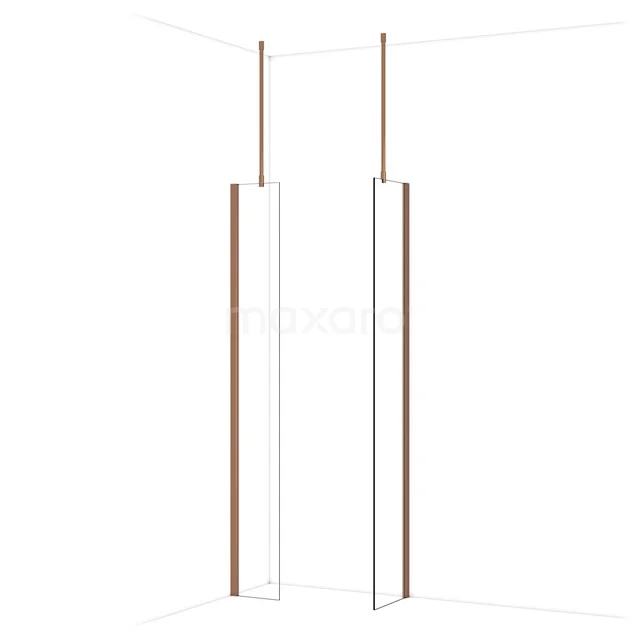 Diamond Walk-in shower | 40x30 cm Glanzend koper Clear glass 2 fixed walls IDB0304910GKP