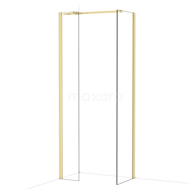 Diamond Walk-in shower | 50x30 cm Glossy light gold Clear glass 2 fixed walls IDB0305310GLG Minimalistisch gouden douchewandframe, rechthoekig design, geschikt voor moderne badkamer inrichting.