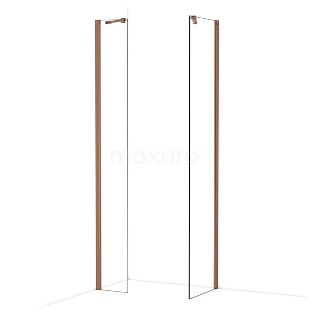 Begehbare Dusche mit 2 Glaswänden und modernen Holzprofilen, ideal für eine stilvolle Badezimmergestaltung.