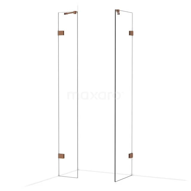 Diamond begehbare Dusche | 50x30 cm Glänzendes Kupfer 2 feste Wände IDB0305420GKP Glas Duschwand mit Eckaufstellung, Klarglas, kupferfarbene Scharniere, ideal für moderne Badezimmergestaltung.