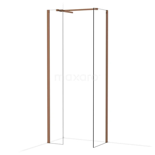 Diamond Walk-in shower | 50x30 cm Shiny copper Clear glass 2 fixed walls IDB0305510GKP Douchewand met koperkleurig frame, minimalistisch design, deel van stijlvolle badkamer serie, gemaakt van helder veiligheidsglas.