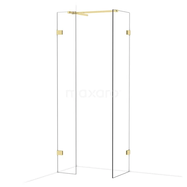 Diamond Walk-in shower | 50x30 cm Shiny light gold Clear glass 2 fixed walls IDB0305520GLG Shower wall of clear glass with gold-coloured profiles, corner model for luxury bathroom style.