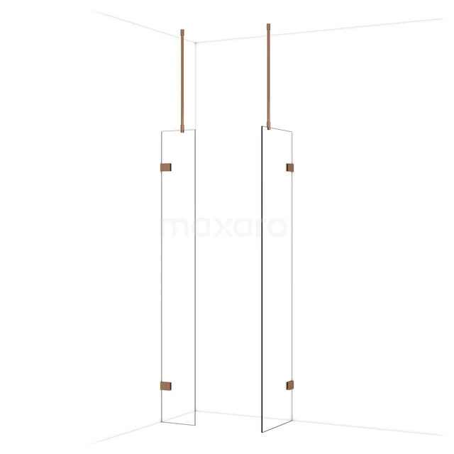 Diamond Walk-in shower | 50x30 cm Shiny copper Clear glass 2 fixed walls IDB0305920GKP Glazen douchewand met minimalistisch design, heldere glasplaten en koperkleurige details, perfect voor een moderne badkamer.