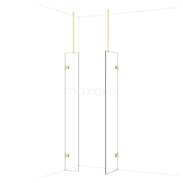 Diamond Walk-in shower | 50x30 cm Glossy light gold Clear glass 2 fixed walls IDB0305920GLG Glazen douchewand in transparant design met messing details, ideaal voor een stijlvolle en moderne badkamerinrichting.