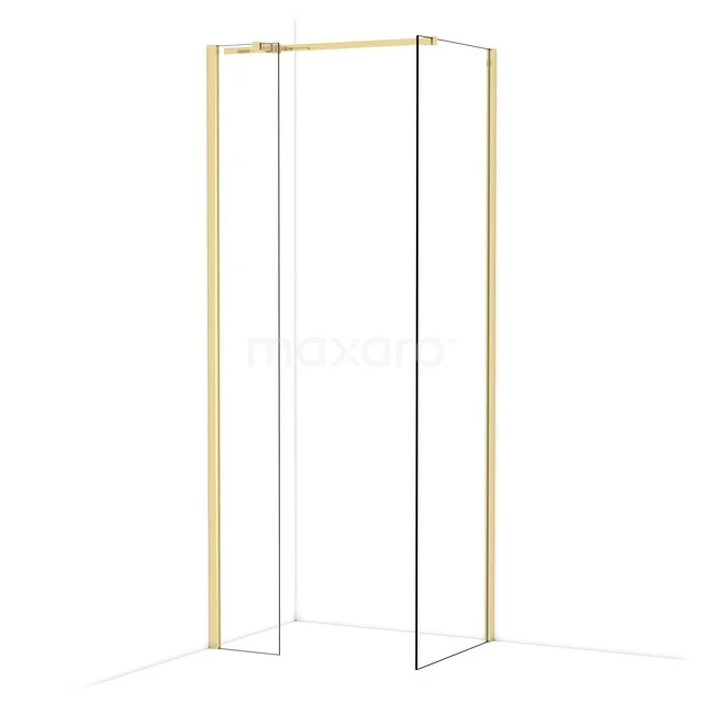 Diamond Walk-in shower | 60x30 cm Shiny light gold Clear glass 2 fixed walls IDB0306310GLG Shower wall with gold frame, minimalist design, glass and metal, ideal for modern bathroom decor.