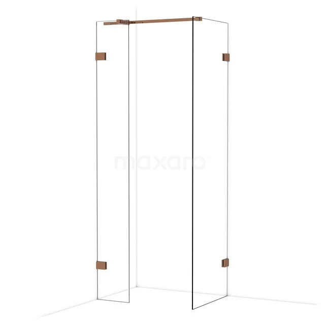 Diamond Inloopdouche | 60x30 cm Glanzend koper Helder glas 2 vaste wanden IDB0306320GKP