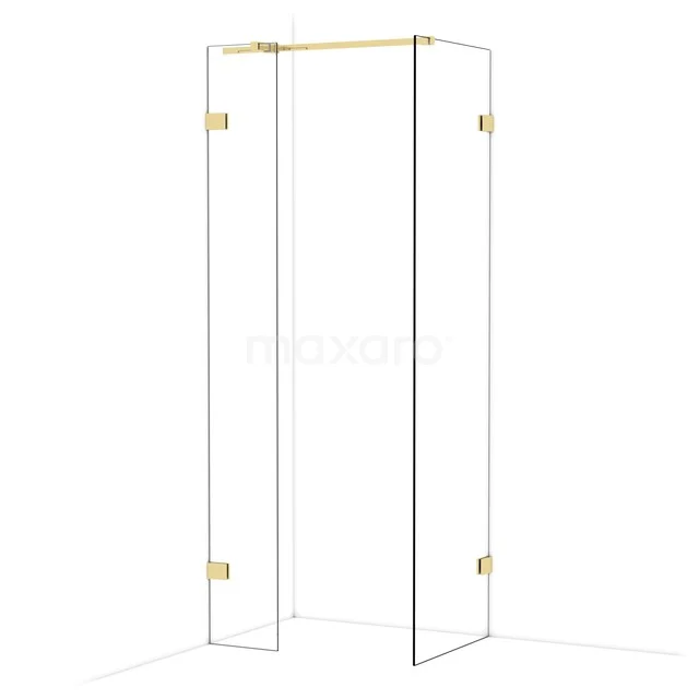 Diamond Walk-in shower | 60x30 cm Shiny light gold Clear glass 2 fixed walls IDB0306320GLG Glass shower wall with gold-coloured hinges, high-quality finish, ideal for a luxurious and modern bathroom.