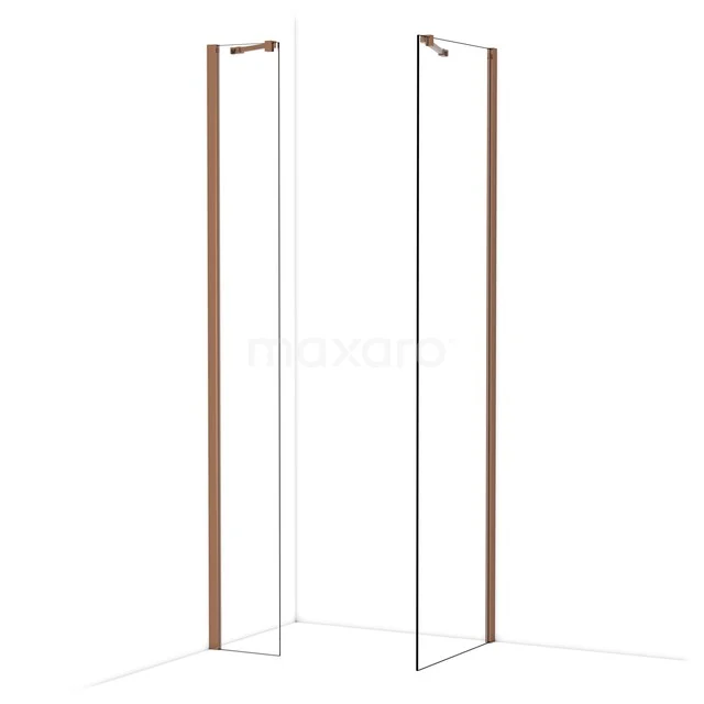 Matt Weiß Duschwand mit Roségold Profil, modernes Design und Eckaufstellung, ideal für einen stilvollen Badezimmer Auftritt.