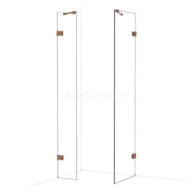 Diamond Inloopdouche | 60x30 cm Glanzend koper Helder glas 2 vaste wanden IDB0306420GKP