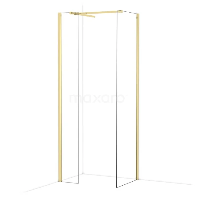 Diamond Walk-in shower | 60x30 cm Shiny light gold Clear glass 2 fixed walls IDB0306510GLG Minimalist glass shower wall with a gold-coloured frame, perfect as a stylish addition to a modern bathroom.