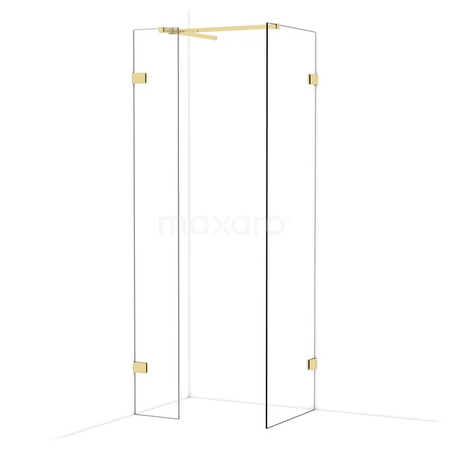 Glas Duschkabine mit Gold Scharnieren, minimalistisches Design, ideal für ein modernes Badezimmer.