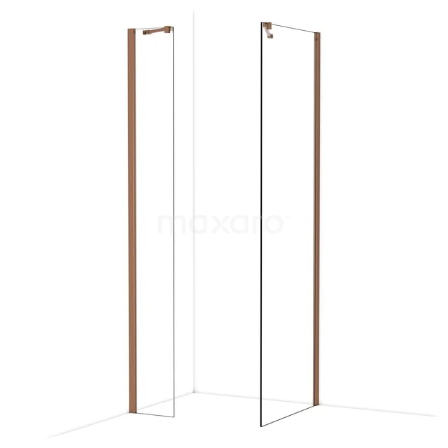 Diamond Inloopdouche | 70x30 cm Glanzend koper Helder glas 2 vaste wanden IDB0307410GKP