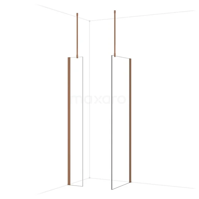 Diamond Inloopdouche | 70x30 cm Glanzend koper Helder glas 2 vaste wanden IDB0307910GKP