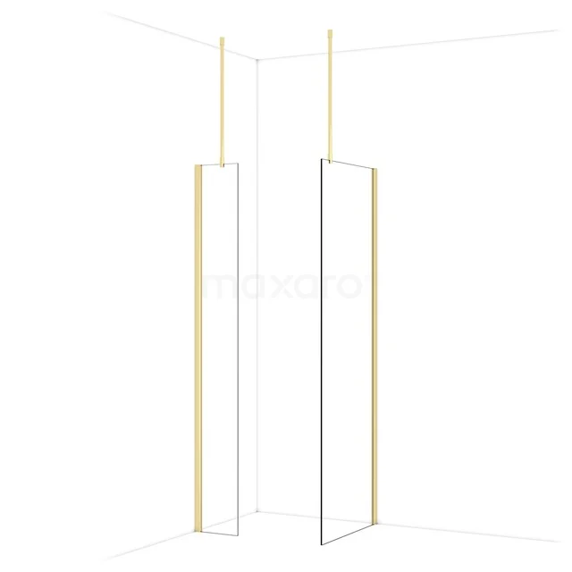Diamond Walk-in shower | 70x30 cm Glanzend lichtgoud Clear glass 2 fixed walls IDB0307910GLG