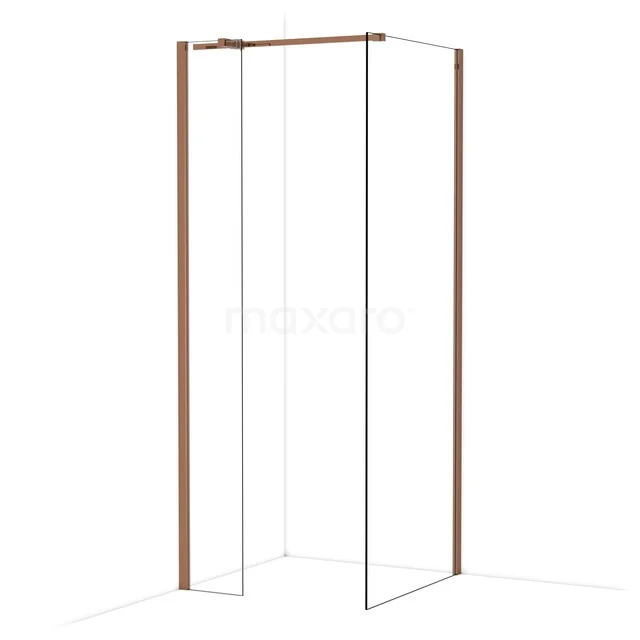 Diamond Walk-in shower | 80x30 cm Shiny copper Clear glass 2 fixed walls IDB0308310GKP Douchewand met hoekinstap, slank design, roségouden profielen en helder glas, perfect voor een moderne badkamer.