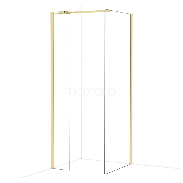 Diamond Walk-in shower | 80x30 cm Glanzend lichtgoud Clear glass 2 fixed walls IDB0308310GLG