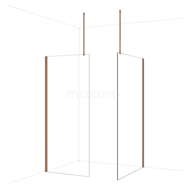 Begehbare Duschen IDB0912910GKP Minimalistisches Duschwandensystem mit roségoldenen Profilen, rahmenlosem Glas und Deckenstützen, perfekt für ein modernes Badezimmer.