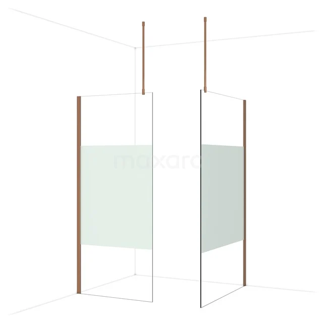 Glazen douchewand met wit matte afwerking en houten accent, modern design, ideaal voor een stijlvolle badkamer.