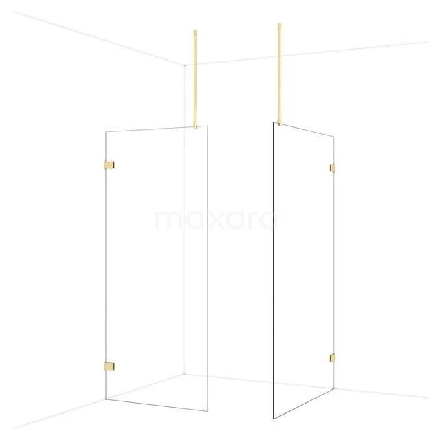 Begehbare Duschen IDB0912920GLG Duschwand mit goldfarbenen Akzenten, rahmenloses Glasdesign, ideal für ein modernes Badezimmer.