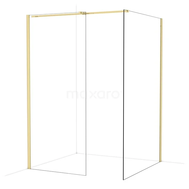 Diamond Walk-in shower | 130x90 cm Shiny light gold Clear glass 2 fixed walls IDB0913310GLG Minimalist gold shower wall frame, modern design, suitable for stylish bathroom decor with glass elements.