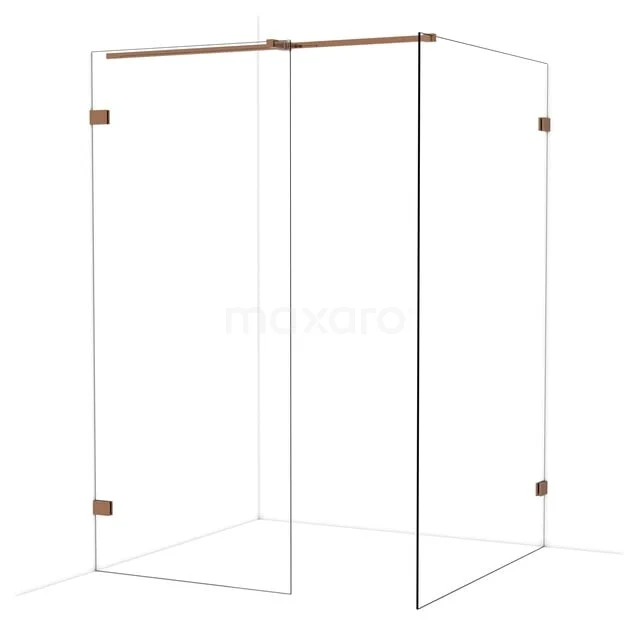 Diamond Inloopdouche | 130x90 cm Glanzend koper Helder glas 2 vaste wanden IDB0913320GKP