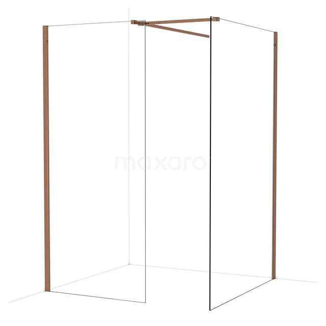 Diamond Inloopdouche | 130x90 cm Glanzend koper Helder glas 2 vaste wanden IDB0913510GKP