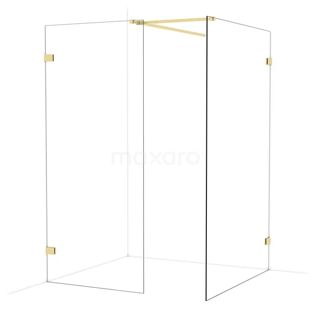 Glas Duschwand mit Gold Details, eckige Form, ideal für eine stilvolle Badezimmer Einrichtung.