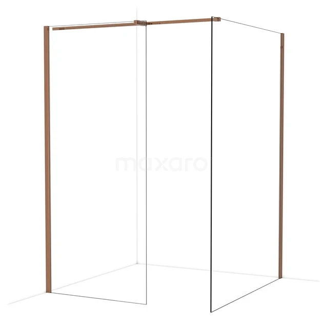Diamond Walk-in shower | 140x90 cm Shiny copper Clear glass 2 fixed walls IDB0914310GKP Douchewand met minimalistisch design, helder glas en matte bronzen profielen, perfect voor een moderne badkamerstijl.