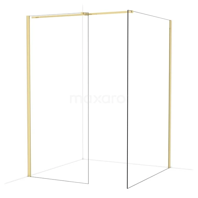 Begehbare Duschen IDB0914310GLG Duschwand mit goldfarbigem Aluminiumrahmen, minimalistischem Design und Glasplatten, ideal für eine luxuriöse Badezimmergestaltung.