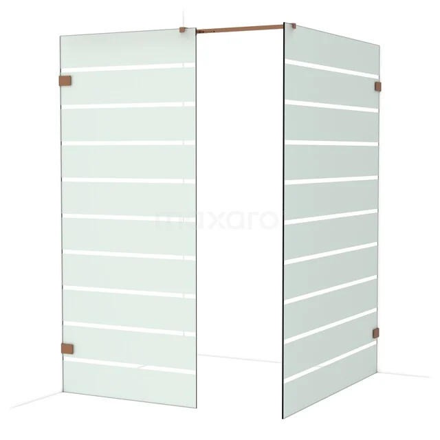 Glazen douchewand met streeppatroon, twee panelen in helder glas, ideaal voor een moderne badkamer.