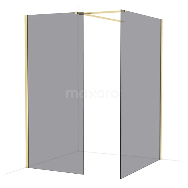 Grijze rechthoekige douchewand met gouden randen, modern design, perfect voor luxe badkamerstijl.