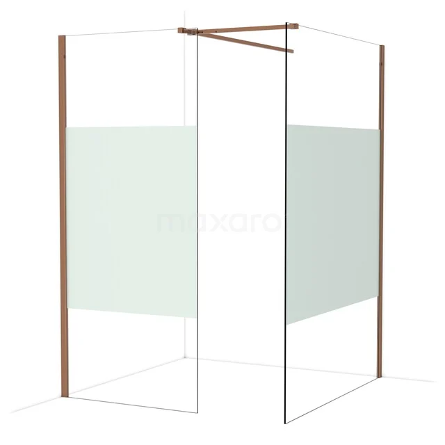Diamond Inloopdouche | 140x90 cm Glanzend koper Helder met matte strook 2 vaste wanden IDB0914513GKP Diamond Inloopdouche | 140x90 cm Glanzend koper Helder met matte strook 2 vaste wanden IDB0914513GKP