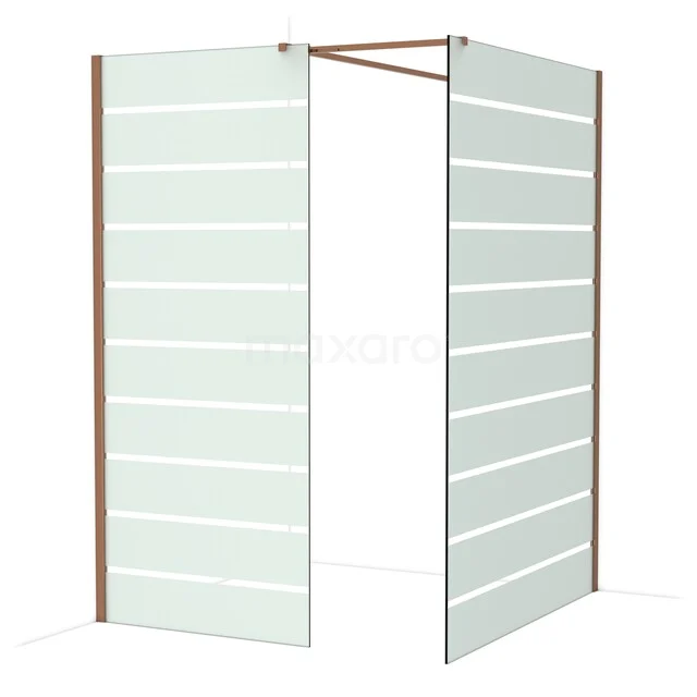 Glasene Duschwand mit horizontalen Streifen, Aluminiumrahmen und Eckmontage. Modernes Design für jeden Badezimmerstil.