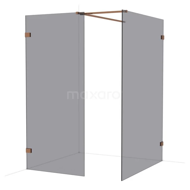 Diamond begehbare Dusche | 140x90 cm Glänzendes Kupfer 2 feste Wände IDB0914521GKP Duschwand Grau Glas, Eckmontage, rostfreier Stahlrahmen mit Kupferfarbenen Akzenten, perfekt für moderne Bäder.