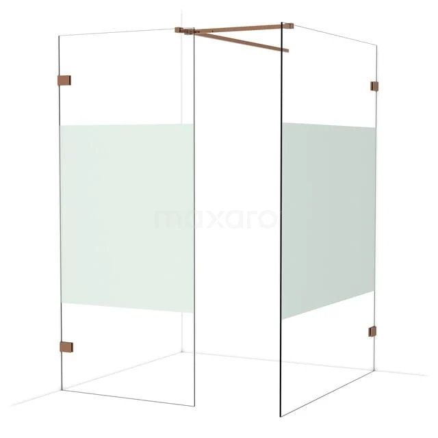 Diamond Inloopdouche | 140x90 cm Glanzend koper Helder met matte strook 2 vaste wanden IDB0914523GKP Diamond Inloopdouche | 140x90 cm Glanzend koper Helder met matte strook 2 vaste wanden IDB0914523GKP