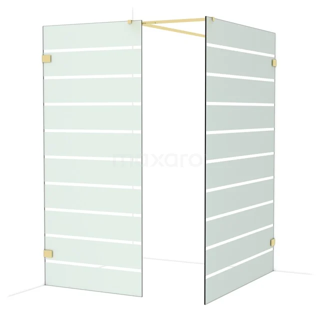 Diamond Walk-in shower | 140x90 cm Glossy light gold Clear with matt stripes 2 fixed walls IDB0914526GLG Douchewand met helder glas, minimalistisch design en aluminium accenten, ideaal voor een moderne badkamer.