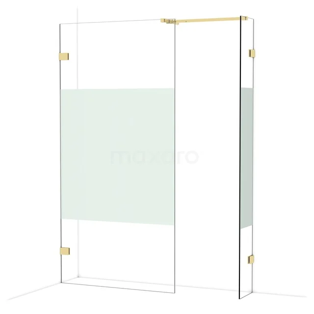 Glas Duschwand mit goldfarbenen Akzenten, klappbares Design, mattes Teil in der Mitte, ideal für moderne Bäder.