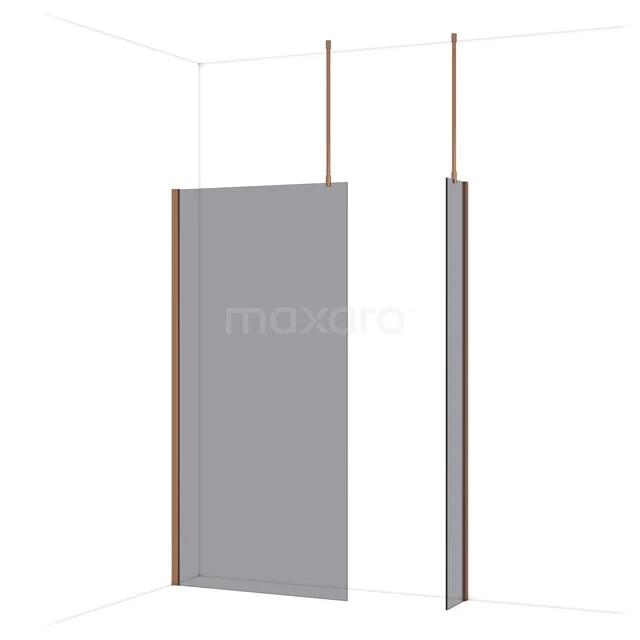 Diamond Inloopdouche | 100x30 cm Glanzend koper Rookglas 2 vaste wanden IDB1003911GKP
