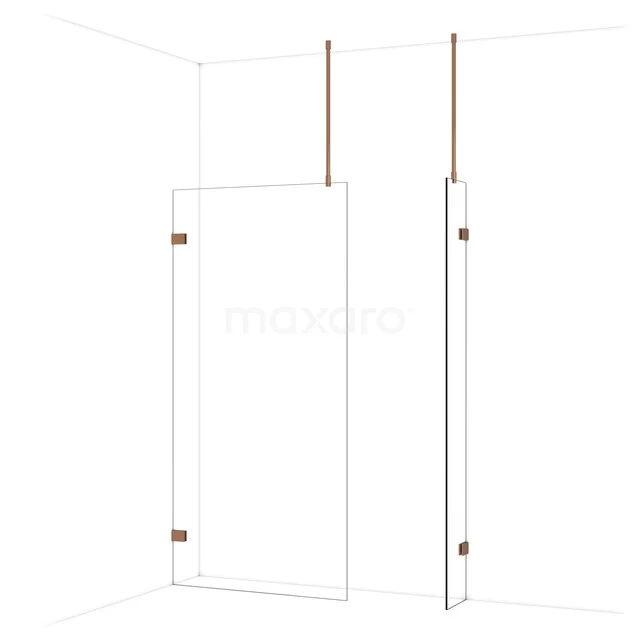 Diamond begehbare Dusche | 100x30 cm Glänzendes Kupfer 2 feste Wände IDB1003920GKP Glasene Duschtür mit kupferfarbenen Details, modernes Design, perfekt für ein modernes Badezimmer.