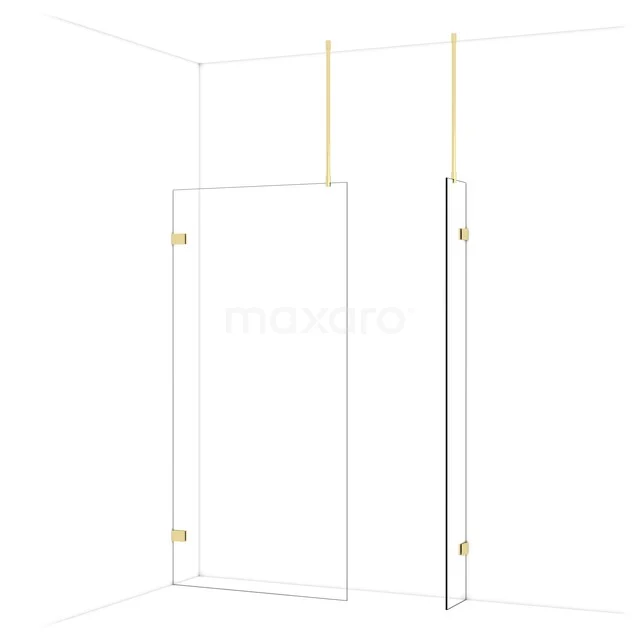 Diamond Walk-in shower | 100x30 cm Shiny light gold Clear glass 2 fixed walls IDB1003920GLG Glass shower wall with gold accents, stylish bathroom solution from a high-quality range.